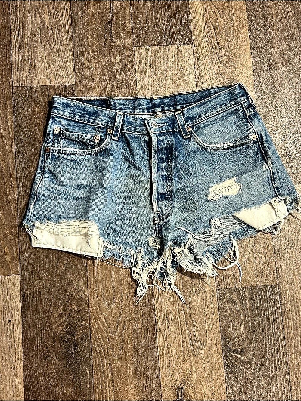 Levi's 501 Cut-Off Denim Shorts Distressed Denim Jean Shorts Waist 34